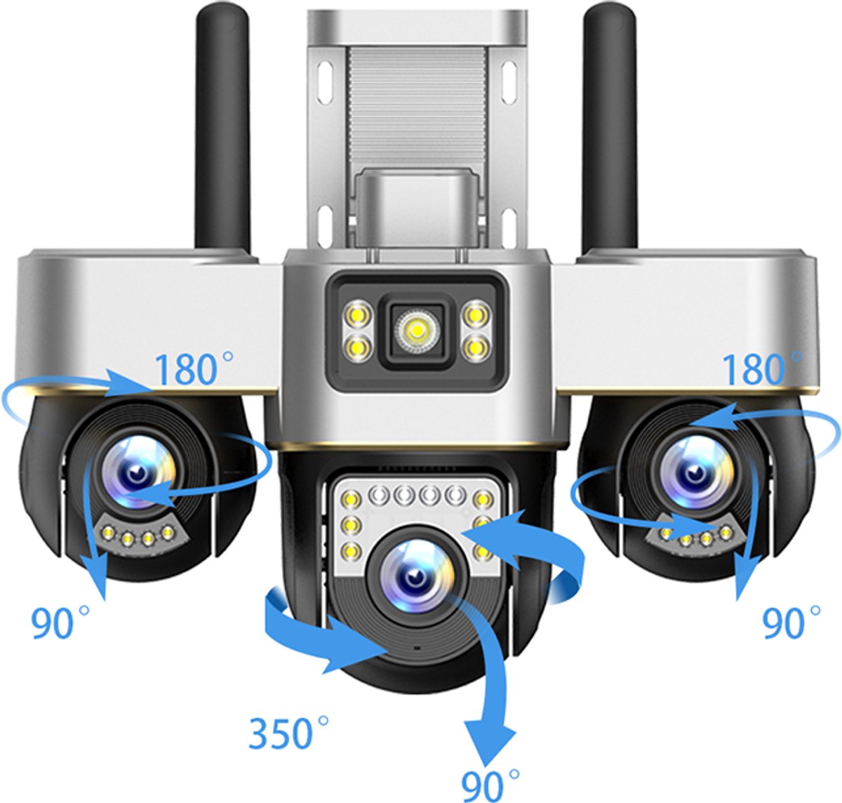 Narvie Wifi Beveiligingscamera Buiten – 6MP – 3 Lens PTZ Camera – 360° Zicht – Nachtzicht – IP66 – Live Meekijken via App