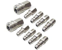 Perslucht Lucht Euro Snelkoppeling Set 1/4" 10 Delig