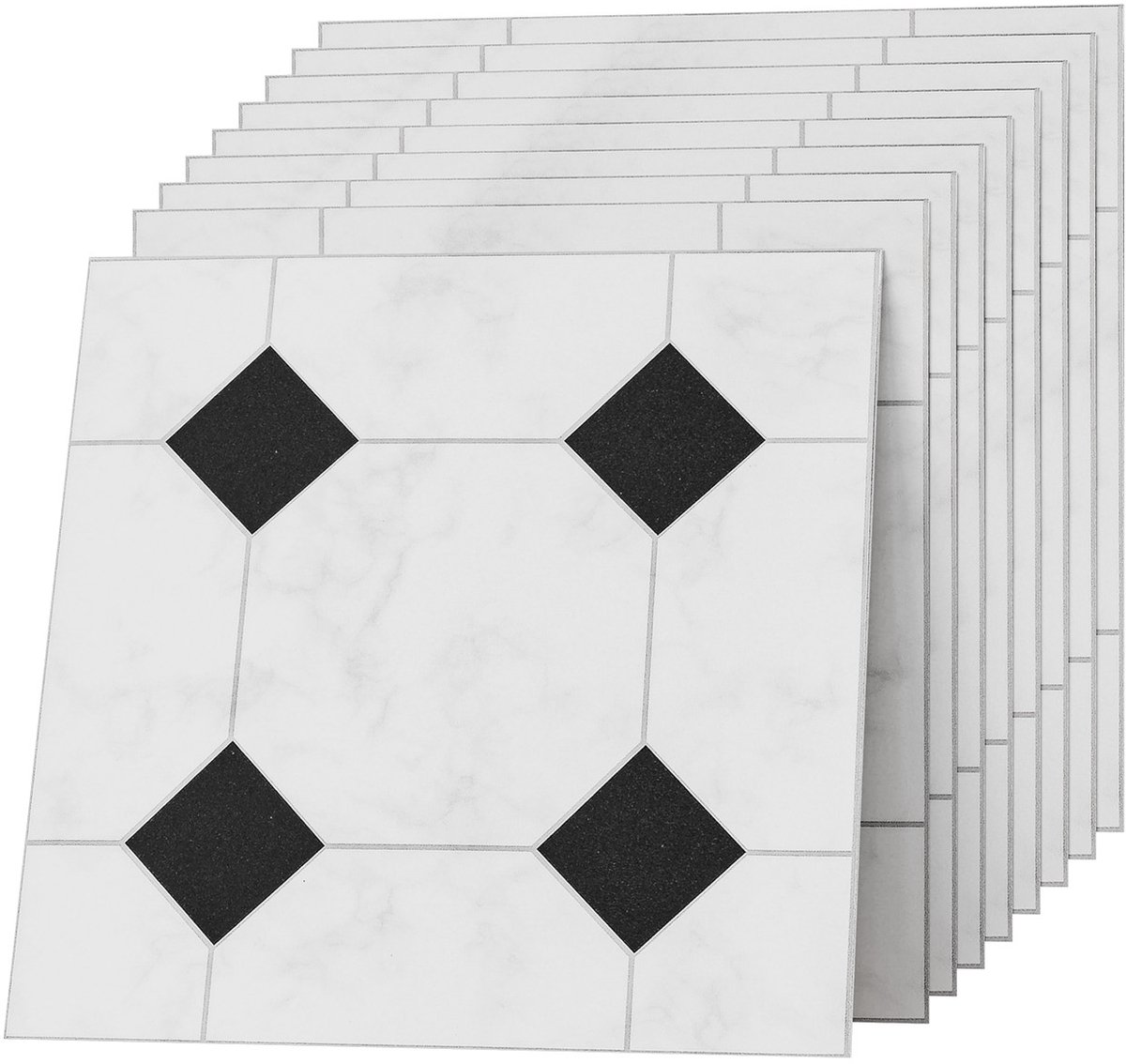30x30cm Zelfklevende PVC Vloertegels - Vinyl Tegels Tegellook, Waterdicht & Slijtvast - Geschikt voor Woonkamer, Keuken, Badkamer, Balkon - Zwart/Wit - 50 stuks (4,5 m²)