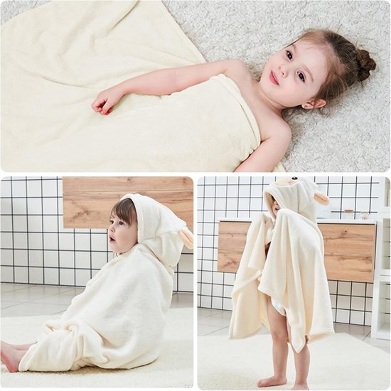 Badhanddoeken - badhanddoek voor kinderen - Babybadhanddoe - babybadhanddoek met capuchon - Met patroon Alpaca badhanddoek - Koraalvlies heeft een sterke waterabsorptie - Geschikt voor pasgeborenen en kind（wit）- 70×140cm van Merkloos — afbeelding 4
