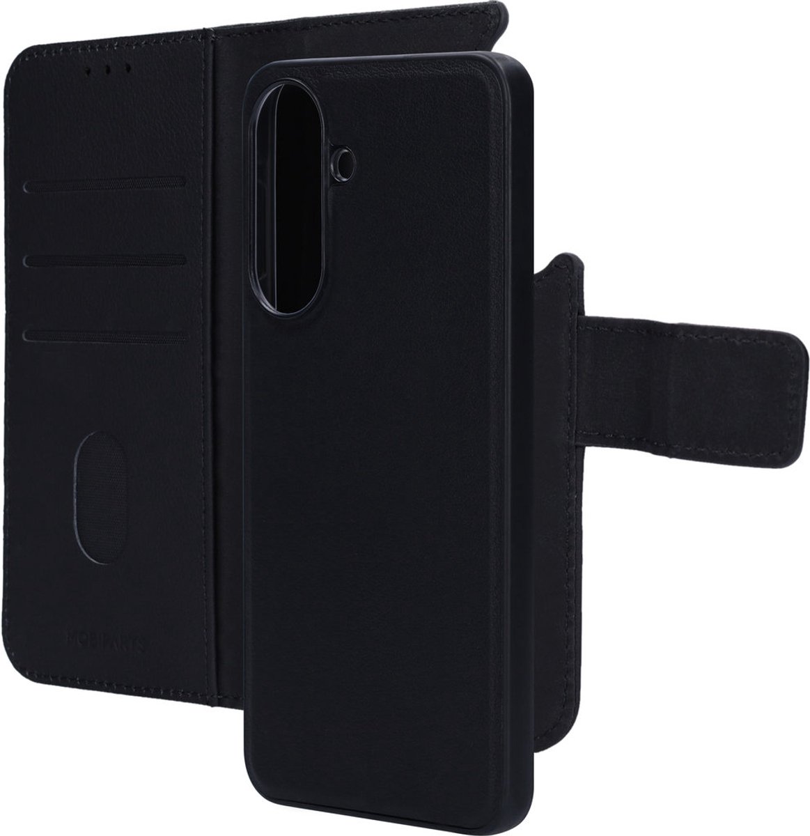 Mobiparts hoesje geschikt voor Samsung Galaxy A57 - Wallet 2-in-1 Boekhoesje - MagSafe - Echt Leder - Uitneembare Case - Sterke Magneet Sluiting - Contactloos betalen - Zwart