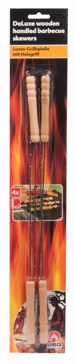 Barbecue Collection Spiezen - 4x stuks - vleespennen - metaal met houten handvat - 38 cm