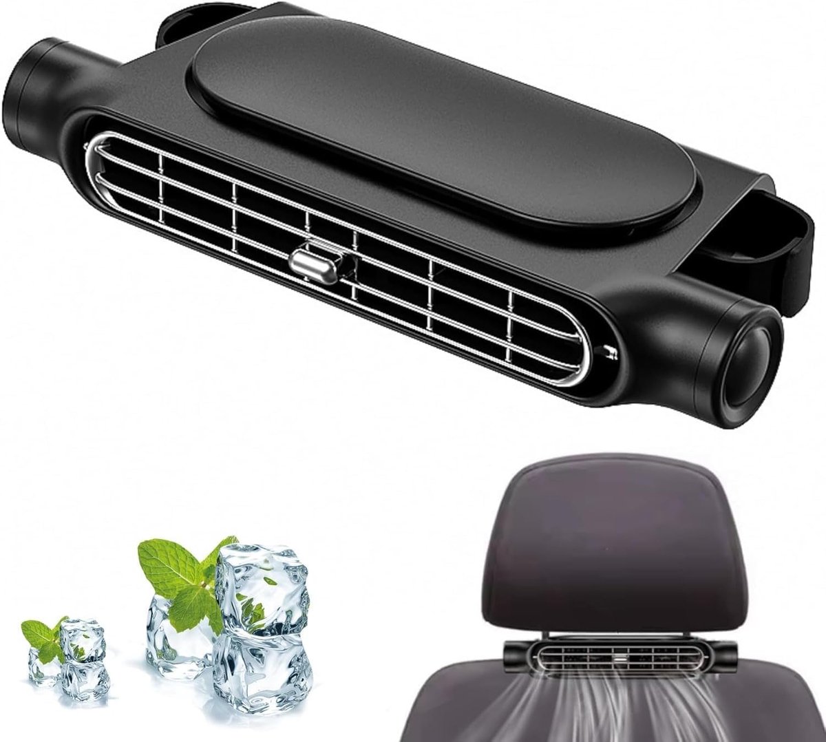 Auto ventilator - Autoventilator - Auto ventilator cooling - 3000 mAh - 18 x 8 cm - 3 snelheden - Draagbare achterbankkoelventilator - Voor achterste hoofdsteun - Stille hoofdsteun-nekventilator voor alle auto's - Zwart
