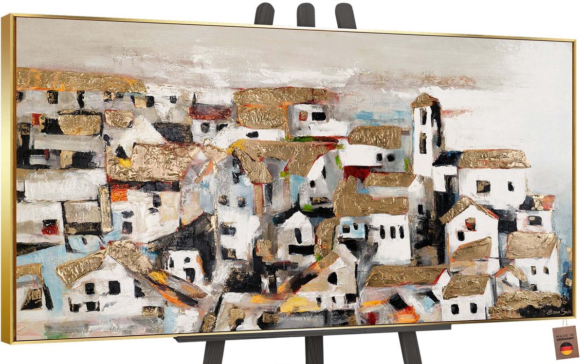 Canvas schilderij groot handgeschilderd huisje zonlicht natuur nostalgisch – YS-Art Gallery – Warme wanddecoratie voor woonkamer – Modern schilderij voor slaapkamer en hal