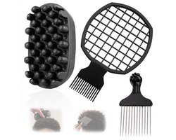 Set van 3 siliconen krulborstels en metalen afro-kammen – Duurzame, wasbare krulspons voor zwarte mannen, natuurlijk haar, dreadlocks, krullen en 4C afro-haarstylingtool-Belle's product