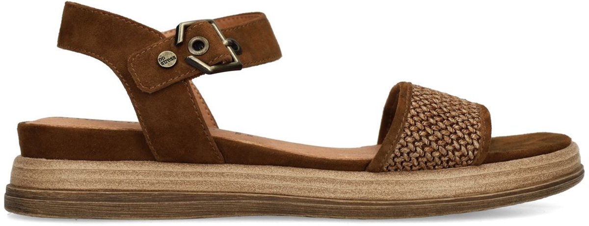 No Stress - Dames - Bruine leren plateau sandalen - Maat 42