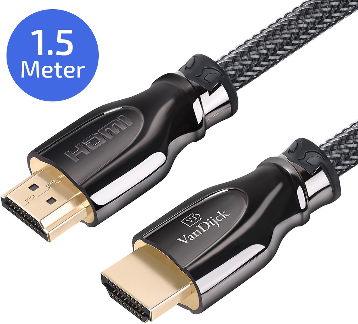 VanDijck - HDMI 2.0 Kabel 1.5 Meter - Ultra HD 4K High Speed (60/120/240Hz) - Vergulde Connectoren - 18GBPS - Premium 3D - TV - PC - PlayStation 4 - Xbox One
