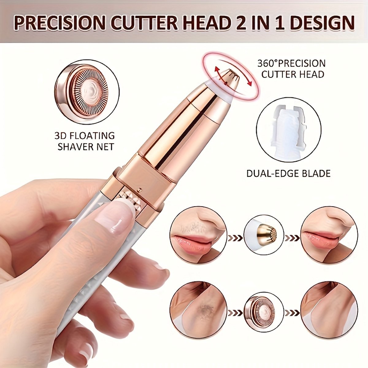 Impact Life Oplaadbaar 4-in-1 apparaat voor volledige lichaamsontharing, elektrisch gezichtsscheerapparaat voor vrouwen, met trimmers voor wenkbrauwen, neushaar en bikinilijn. thumbnail 2
