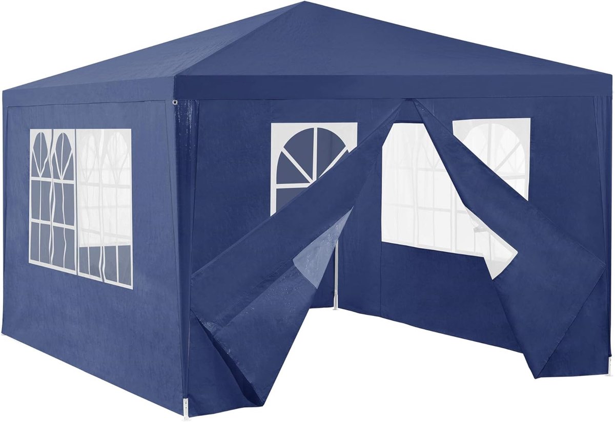 Partytent Tuin Paviljoen - Waterdicht Overkapping - Tuinfeesten Kamperen - Met Vier Zijwanden - 4x3 Meter - Donkerblauw