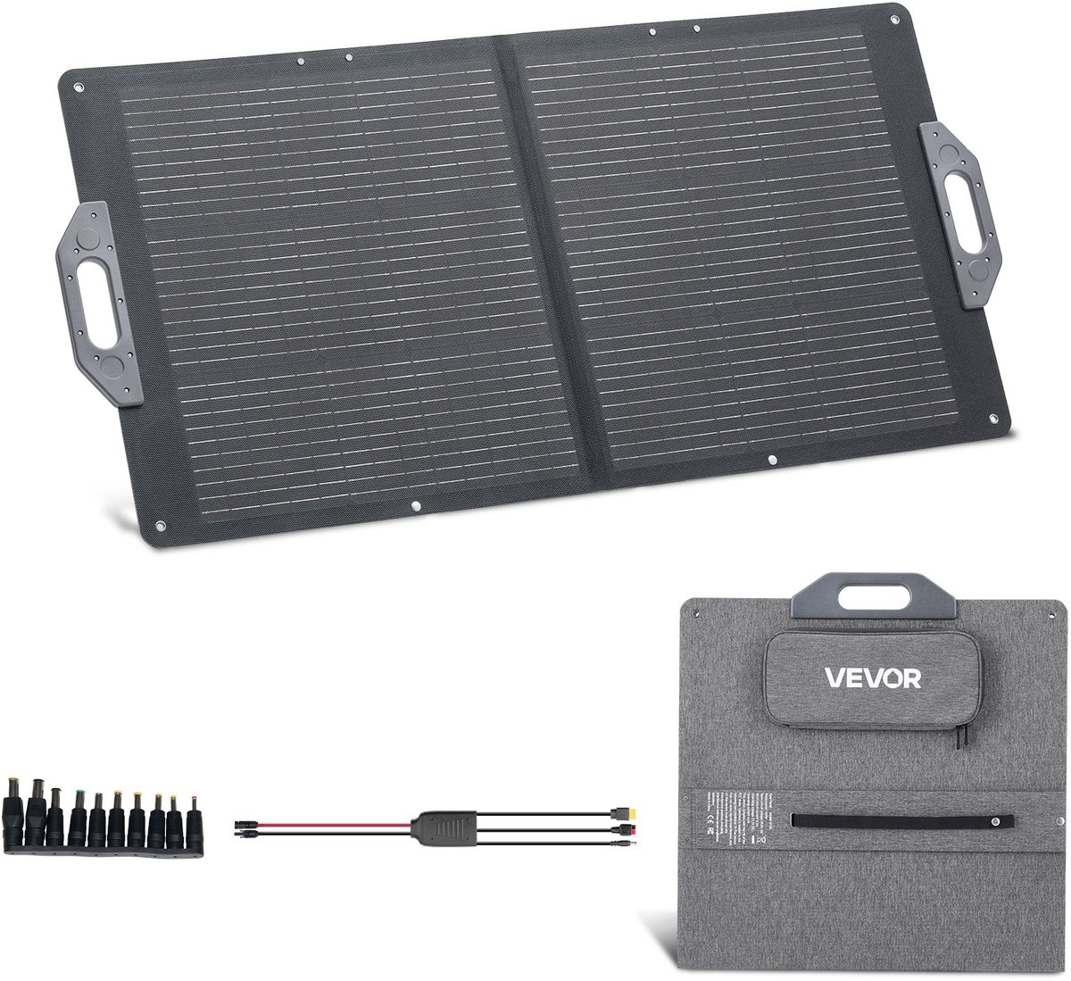 VEVOR Opvouwbaar Zonnepaneel 100w, Draagbare Zonneoplader met 24% Hoog Rendement, Monokristallijne Zonnemodule met Mc4-Uitgang, Usb-A-, Type-C- en Dc-Poorten, Ip65, voor Powerstations, Kamperen en Wandelen.