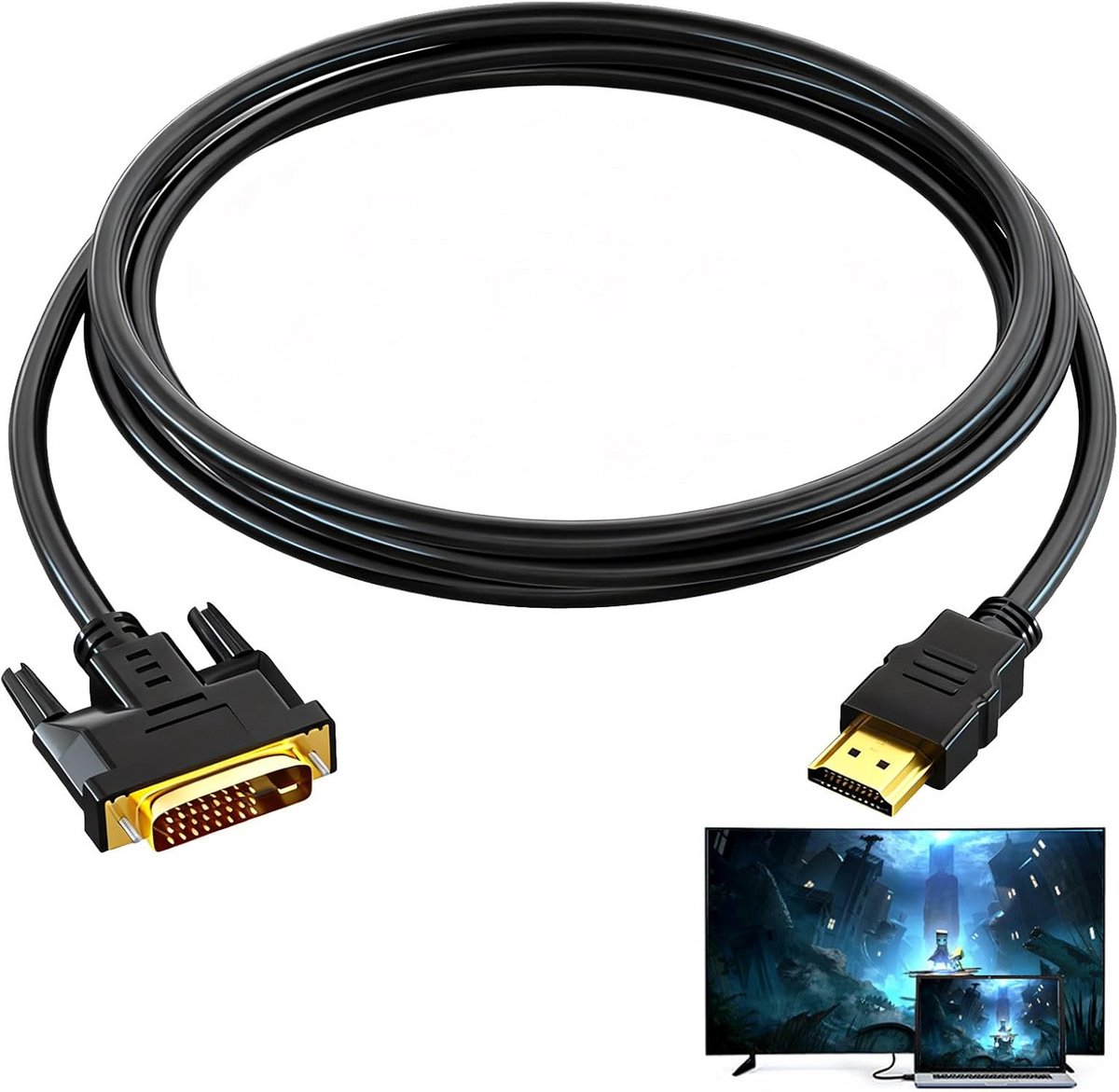 HDMI DVI Adapterkabel - Bidirectionele Kabel - Full HD Beeld - Vergulde Stekkers - 15 Meter