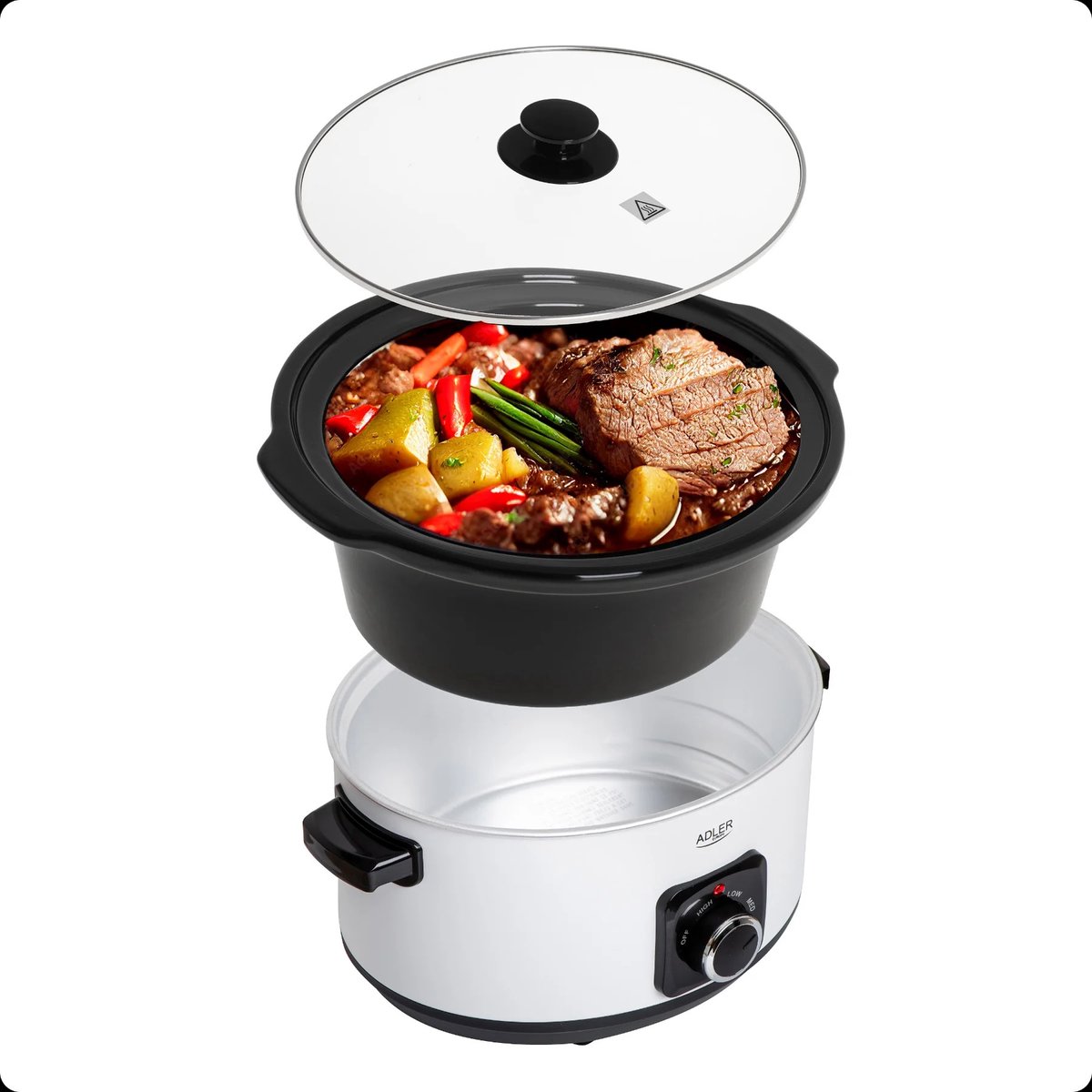 Adler Slowcooker 5,8L met Thermostaat en Keramische Kom - afbeelding 2