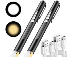 carmdering - Penlight Pupil Light - Diagnostische Penlamp - 2 Lichtmodi USB Oplaadbaar - RVS Materiaal - Met Pupilmeter En Liniaal - Draagbaar Voor Medisch Gebruik - 2 Stuks