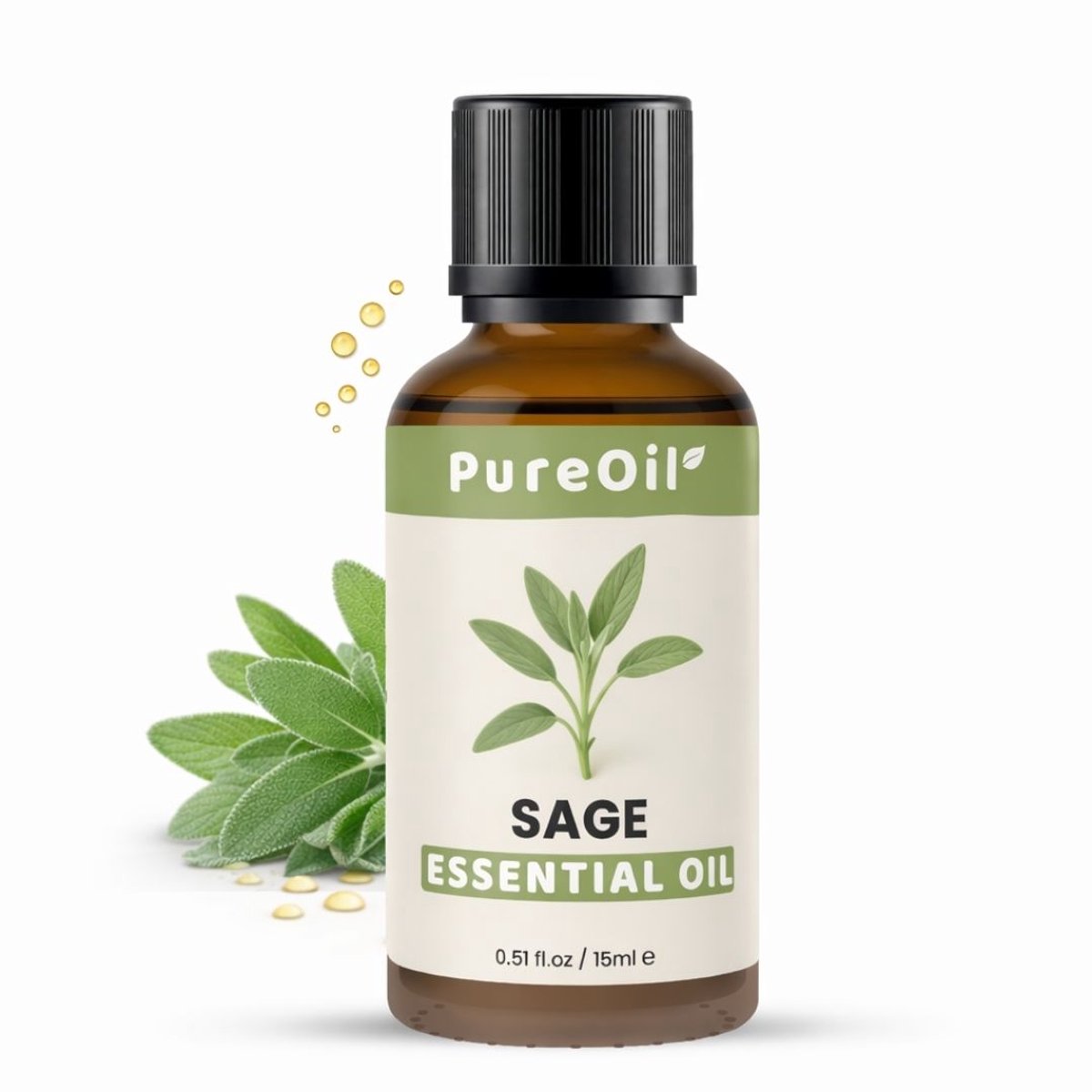 PureOil – Salie Etherische Olie – 15ml – 100% Puur, Natuurlijk & Vegan – Voor Huid | Gezicht | Scalp | Diffuser | Aromatherapie