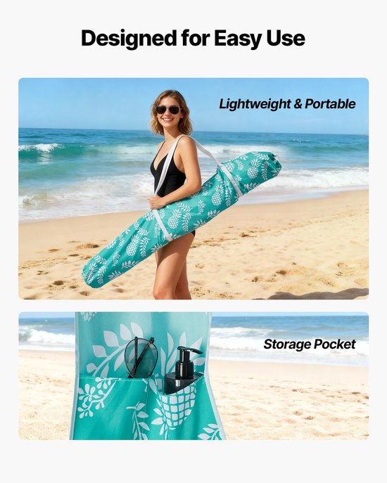 VEVOR Strandcabana 183x183cm, Strandluifel met Zijwanden, UPF 50+ Zonbescherming, Strandpaviljoen met Zandzakken, Lichtgroen Patroon van Vevor — afbeelding 5