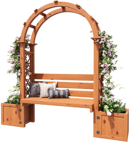 Delightness Banc de jardin - Arche fleurie - Bac à plantes - Pot de fleurs - Pergola - Bac à fleurs - Extérieur - Meuble de jardin - Jardin - Bois - Marron
