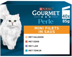 Gourmet Perle Mini Filets in saus - Kattenvoer Natvoer - Kalkoen Eend Tonijn & Lam - 40 x 85 g