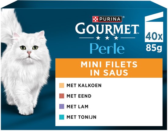 Gourmet Perle Mini Filets in saus - Kattenvoer Natvoer - Kalkoen Eend Tonijn & Lam - 40 x 85 g