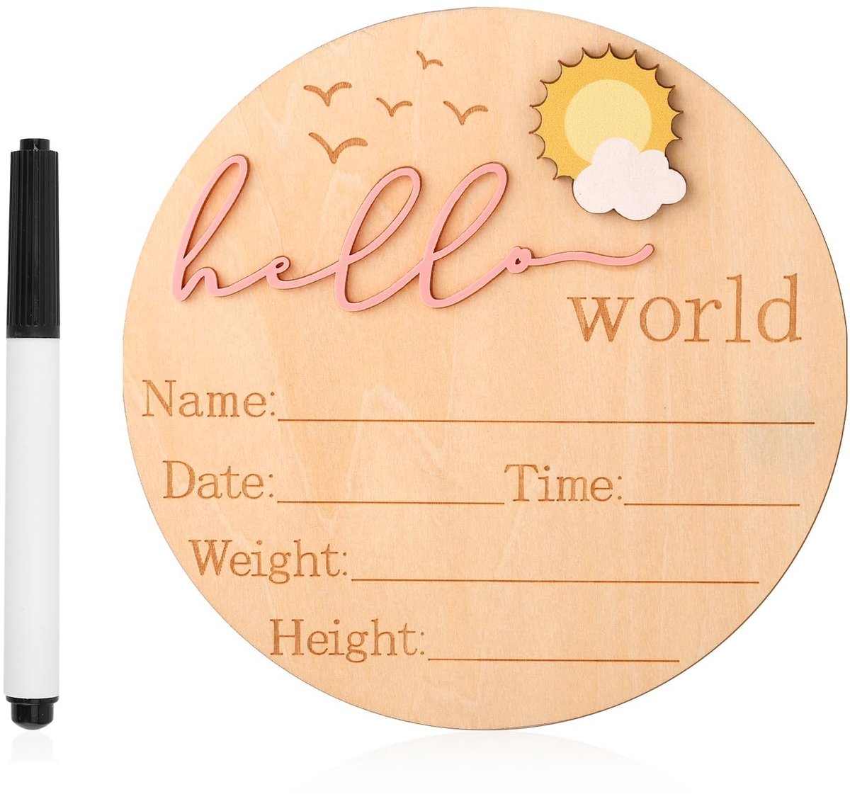 Baby Geboorte Aankondigingsbord 14,8cm van Hout met Naam, Datum en Gewicht – Perfect voor Babyshower en Fotografie