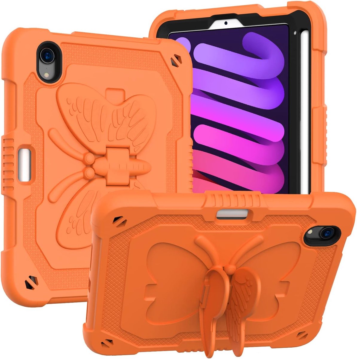Tablethoes geschikt voor Apple iPad Mini 6 & 7 (8.3 inch) – Oranje – Met vlinderstandaard