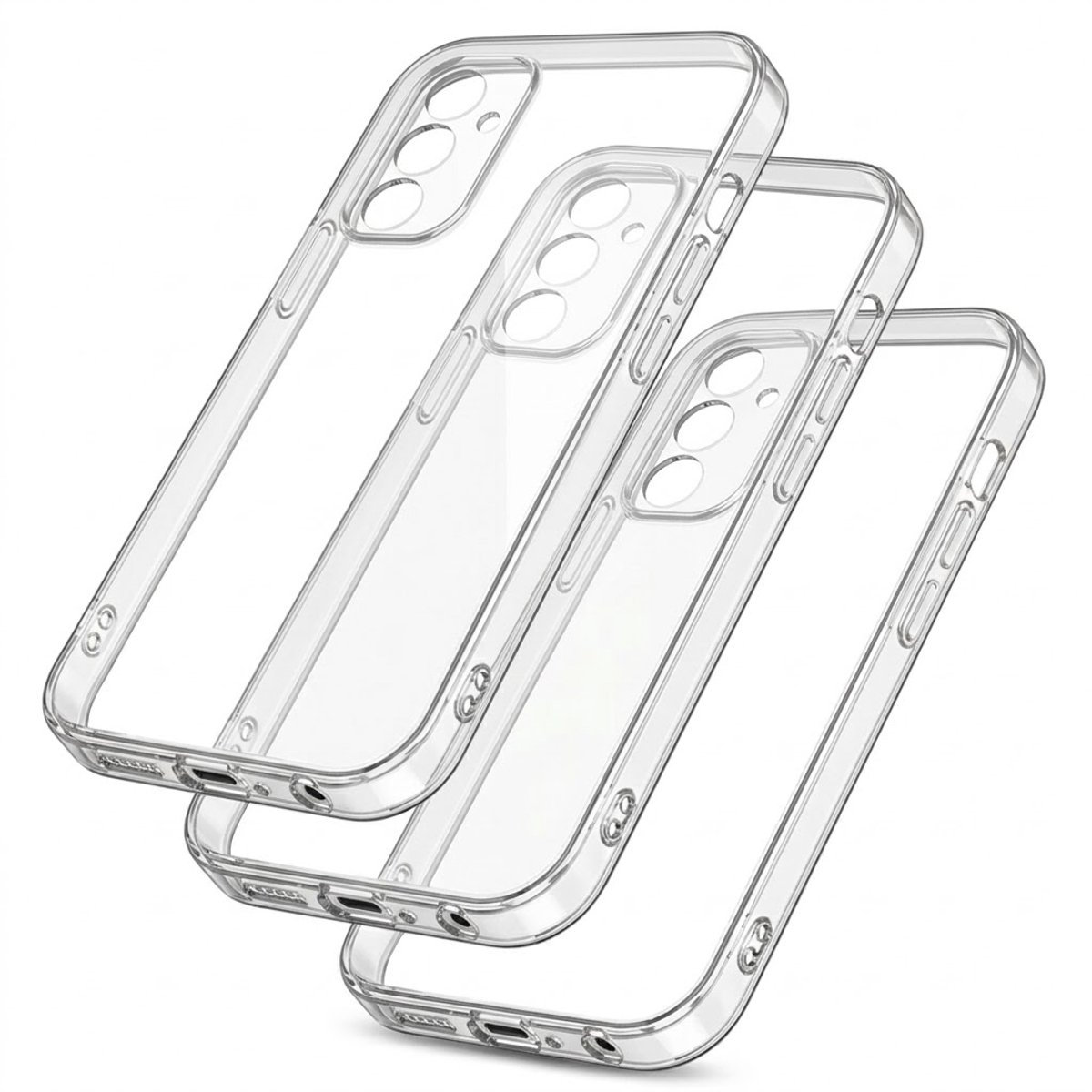 Transparant telefoon hoesje set van 3 geschikt voor Samsung S25 FE – doorzichtige backcover met verhoogde randen en schokbestendige hoeken – unisex clear case set