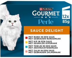 Gourmet Perle Sauce Delight - Kattenvoer Natvoer - Rund Kip Tonijn & Zalm - 48 x 85 g