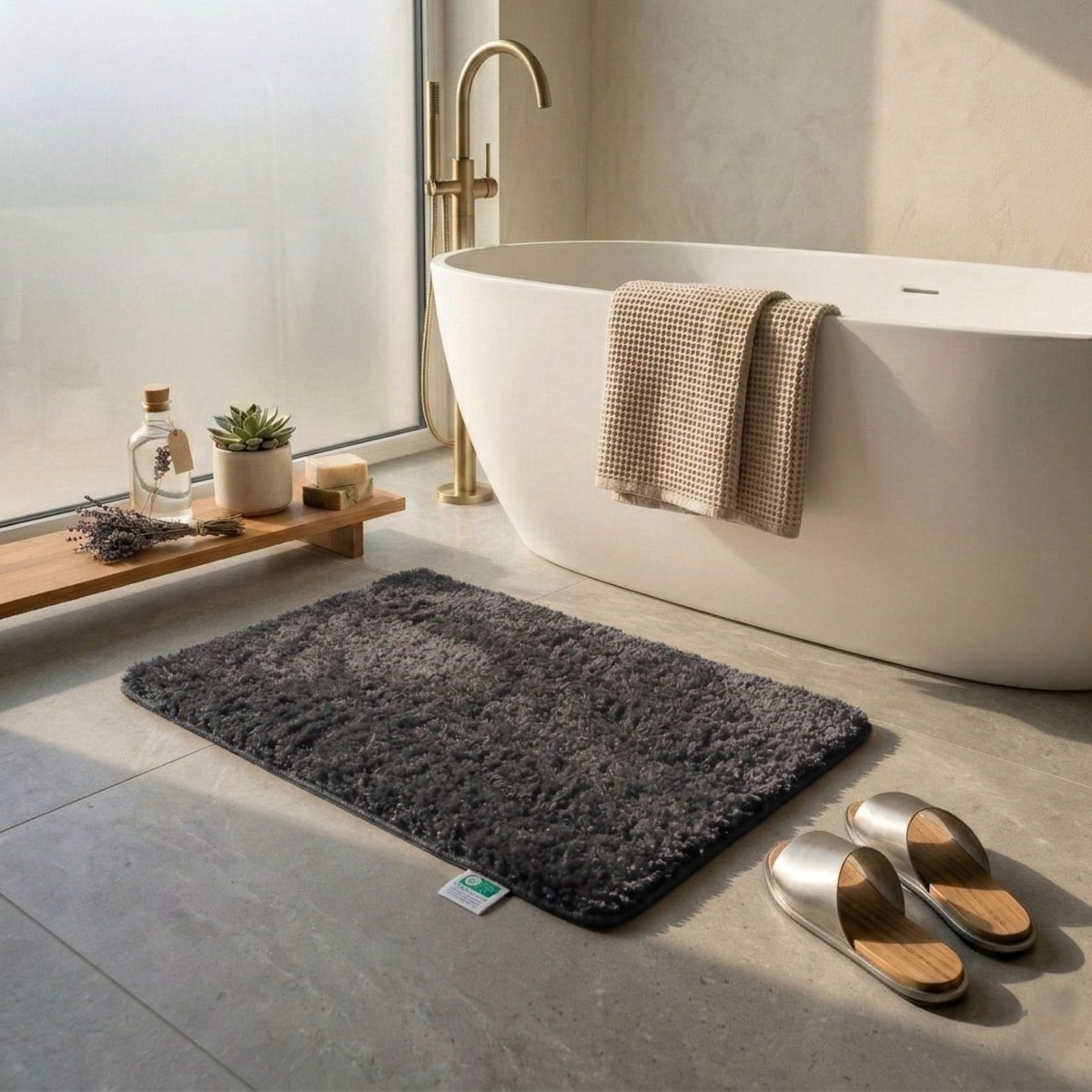 FLOORDIREKT Badmat - Sky Soft - Douchemat - Anti-Slip - Donkergrijs - 80 x 150 cm