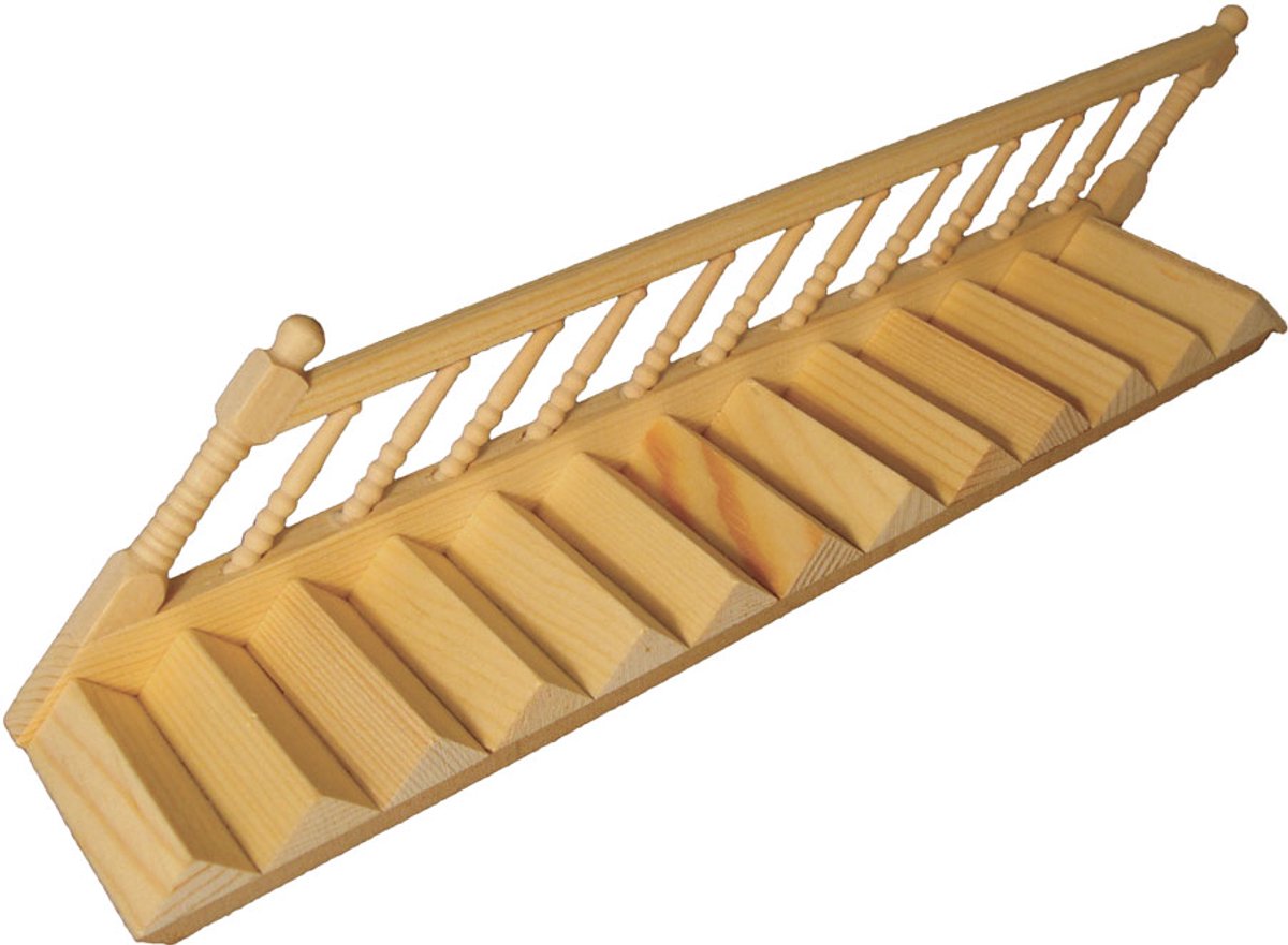 Streets Ahead DIY630 Trap met Leuning – 1:12 Poppenhuis – Houten Miniatuur Trap – Kant-en-klaar