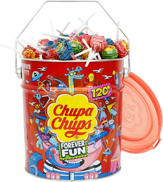 Chupa Chups The Best of Tin - Snoep - o.a. Cola, Aardbei, Appel & Aardbeiroomsmaak - 1x120stuks