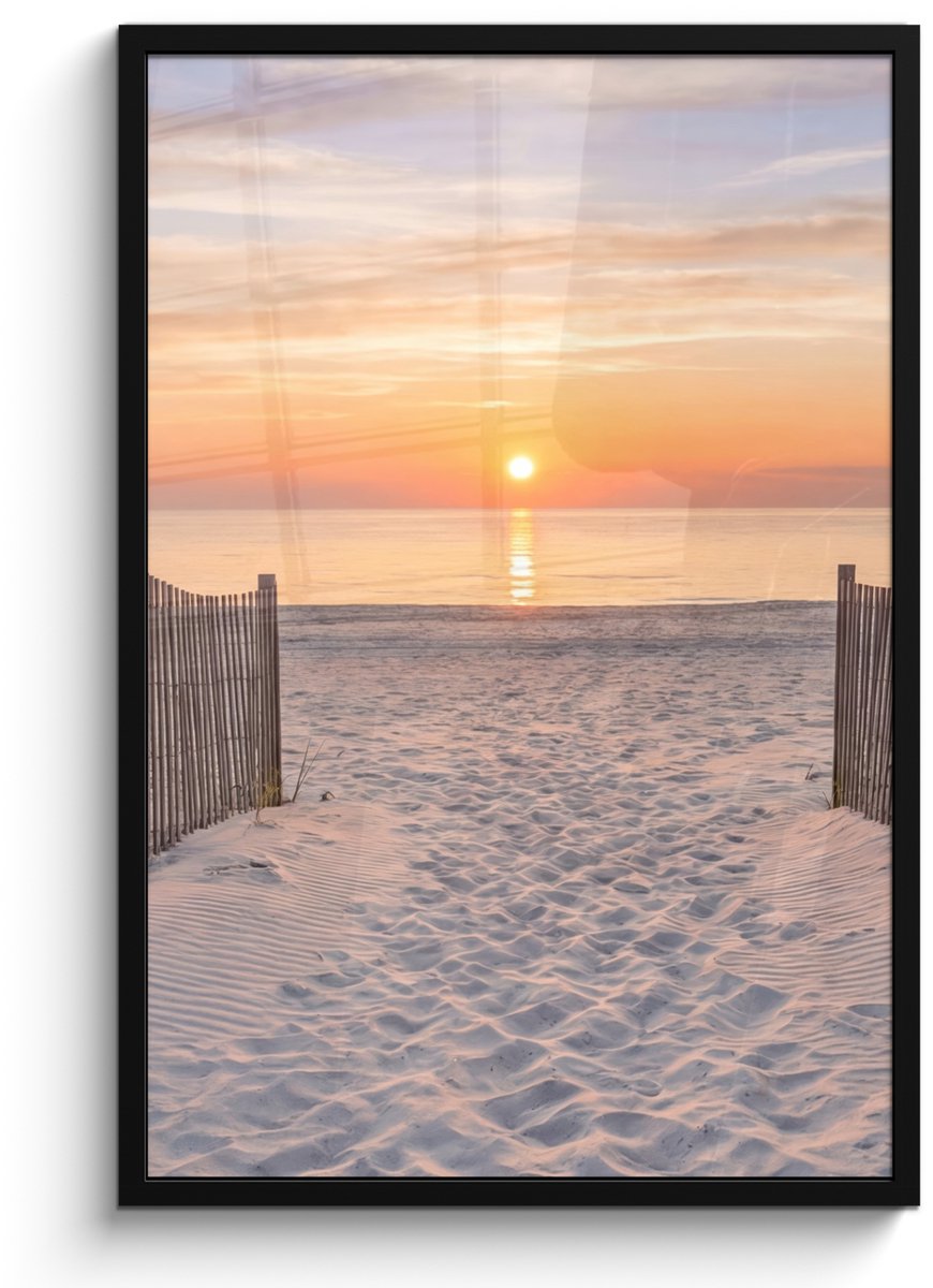 FrameYourWall Poster in lijst - Fotolijst 60x90 cm - Posters - Zonsondergang - Strand - Zand - Posterlijst zwart - Decoratie - Wanddecoratie woonkamer - Muurdecoratie slaapkamer