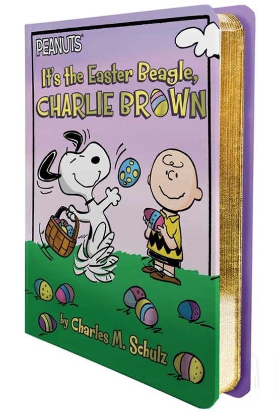 Boekomslag met Snoopy en Charlie Brown die paaseieren zoeken. 'It's the Easter Beagle, Charlie Brown' door Charles M. Schulz.