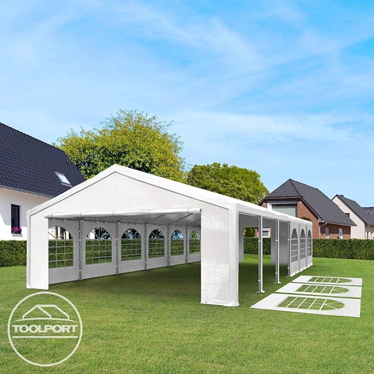 Partytent 4x8 m Laura OptiLine Premium – Grijs-Wit, Volledig Verzinkt Stalen Frame, PE Dakzeil & Zijpanelen – Feesttent, Paviljoen voor Tuin & Evenementen – Laura