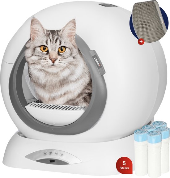 Zelfreinigende Kattenbak Purloo XXL 65L Automatisch Elektrisch Hygiënisch Met Grindmat & Afvalzakken Voor Grote Katten