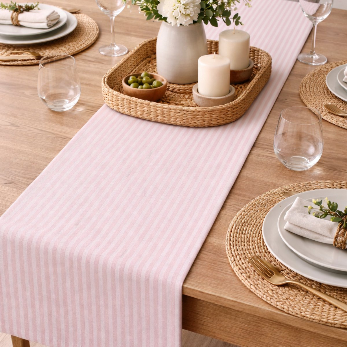 Arti Casa tafelloper gestreept lurex - trendy gestreept ontwerp - geschikt voor feestelijke tafels - eenvoudig te reinigen - gemaakt van katoen - afmeting 35x150 cm - kleur roze