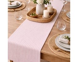 Arti Casa Tafelloper Gestreept Lurex - Trendy Gestreept Ontwerp - Geschikt Voor Feestelijke Tafels - Eenvoudig Te Reinigen - Gemaakt Van Katoen - Afmeting 35x150 cm - Kleur Roze