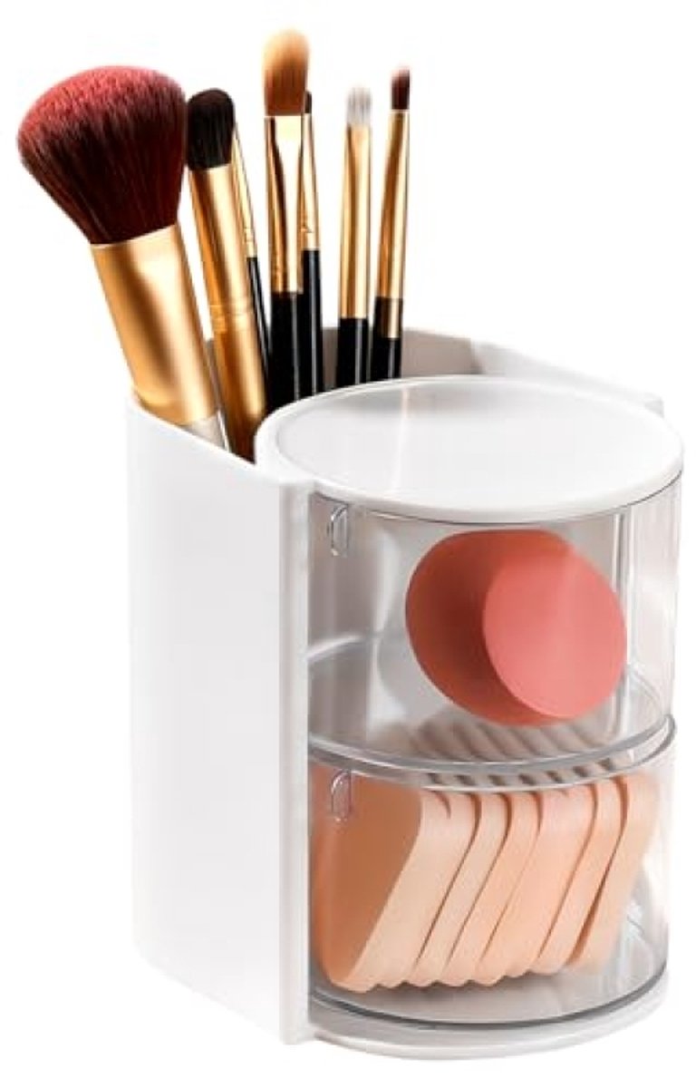 Draaibare cosmetica-organizer met 2 verdiepingen en borstelhouder
