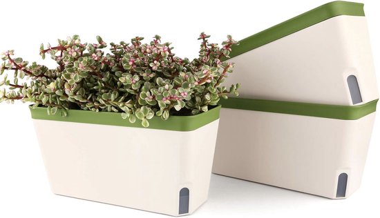 Ensemble de 3 Pots de Fleurs Auto-arrosants 27 cm – Bac à Plantes Carré avec Système de Sub-Irrigation – Pot à Herbes pour Cuisine, Balcon et Rebord de Fenêtre – Vert