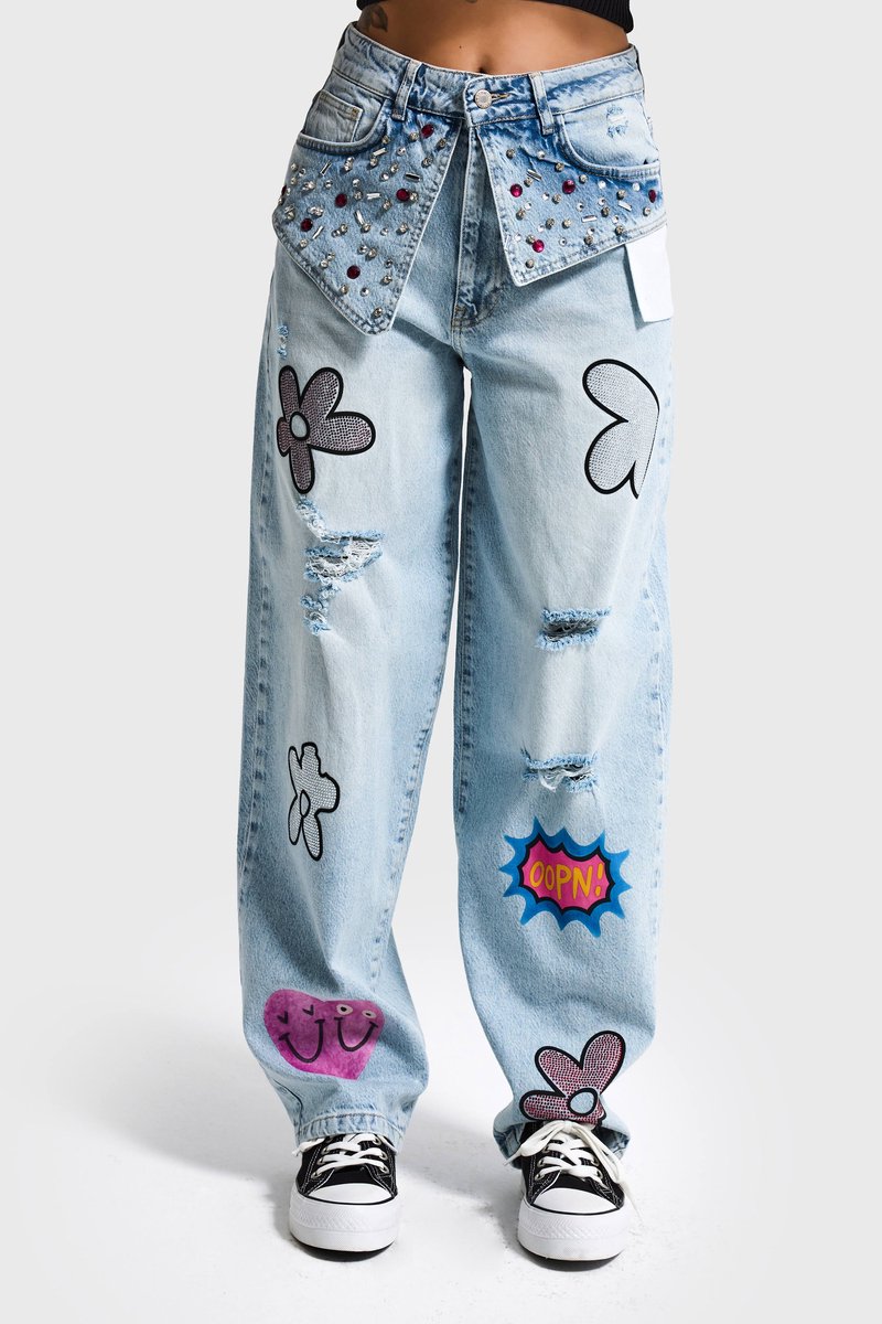 It's Basic - RHINESTONE SKATER MID RISE JEANS