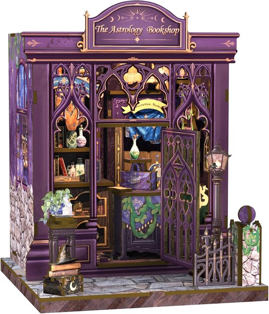 CuteBee CWGC202 The Astrology Bookshop Book Nook Bouwpakket | Miniatuur theatrale huisjes pakket modelbouw voor volwassenen | Houten 3D Puzzel | Woonkamer decoratie boekensteun | Led lights verlichting ingebouwd | DIY boekenhouder collectie