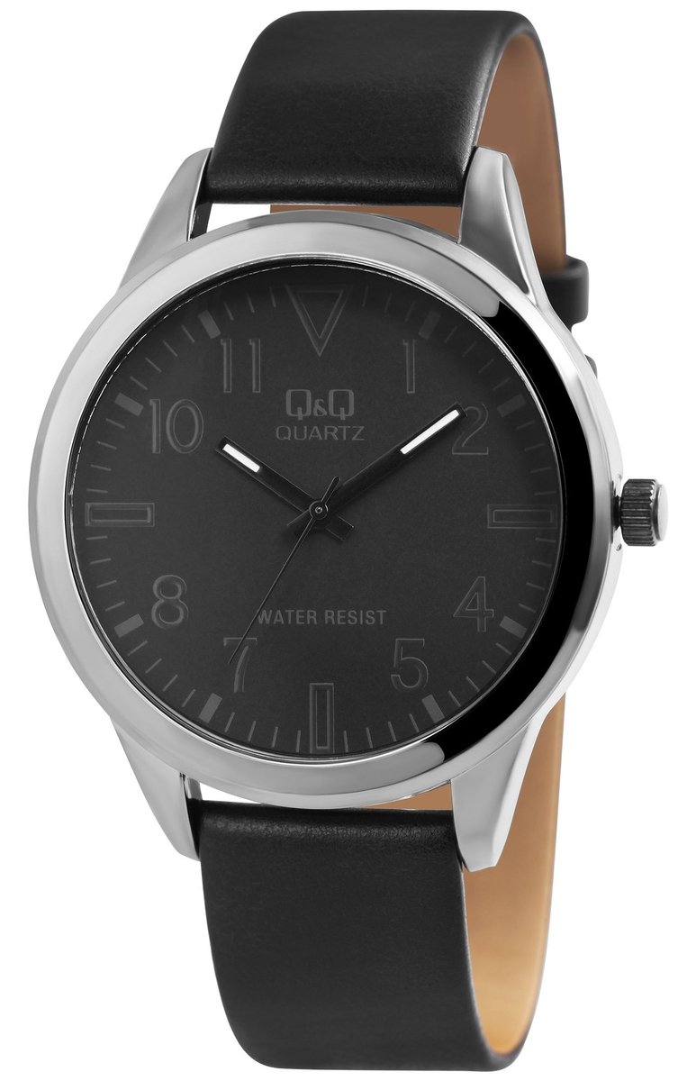 QQ design heren horloge model Qa52j505y met antraciet kleurige horlogekast en bruin lederen band 3 atm waterdicht