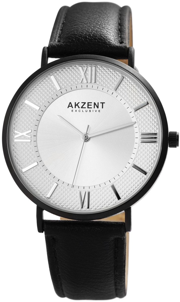 Akzent-2900182-001-Herenhorloge-zwart-witte wijzerplaat-Romeinse cijfers-diameter 41 mm-3 atm waterdicht