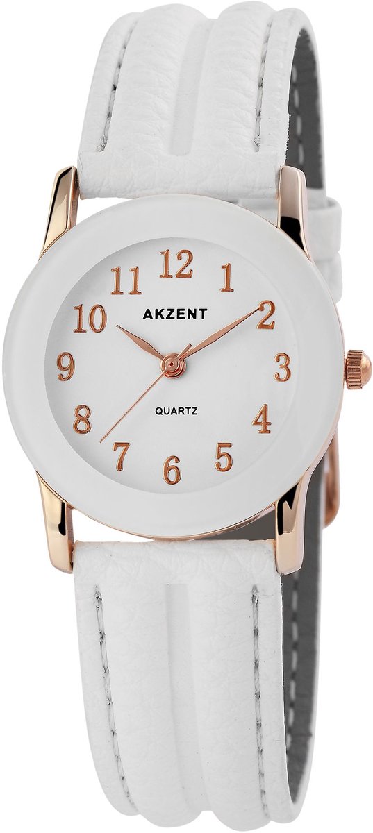 Akzent-model 1900273-019-Dameshorloge-witte band-rose kleurig-duidelijke wijzerplaat -3 bar waterdicht-diameter-29 mm