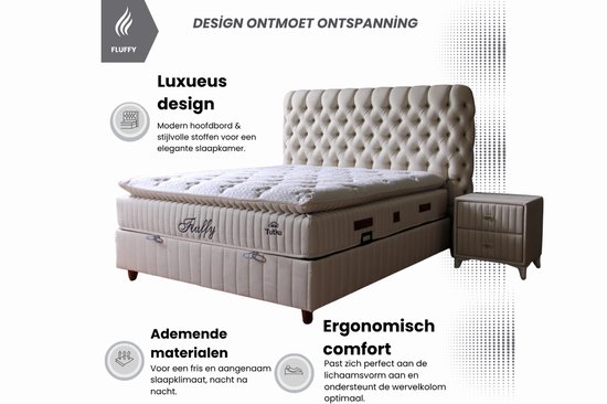 BSS Bedding Fluffy - Boxspring - Boxspring met Opbergruimte - 180x200 - Beige