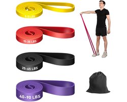 Weerstandsbanden Set – 4 stuks – Inclusief draagtas – Pull up bands – Resistance Band – Fitness Elastiek met 4 Verschillende Weerstanden – Stretchband – Oefenband – Fitness & Revalidatie – Fitness Elastieken – Voor yoga, pull-up hulpmiddelen