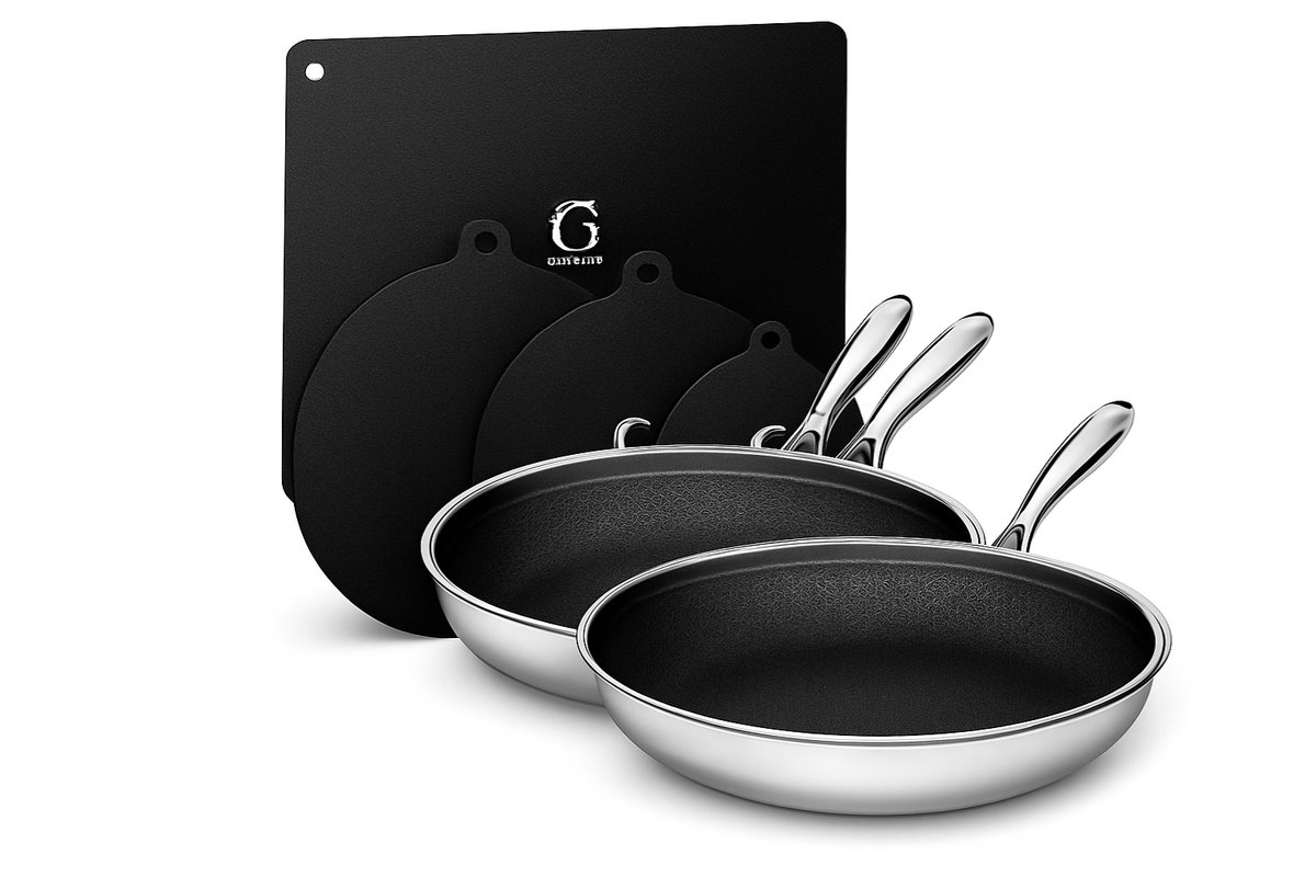 Glissimo Cookware – 8-Delige Pannenset – Ø20/26/30 cm – PFAS & PFOA Vrij – Non-stick SiO2 – Geschikt voor Alle Warmtebronnen – Vaatwasserbestendig – Antibacterieel – Inclusief 5-delige Inductiematten – Inductie beschermer