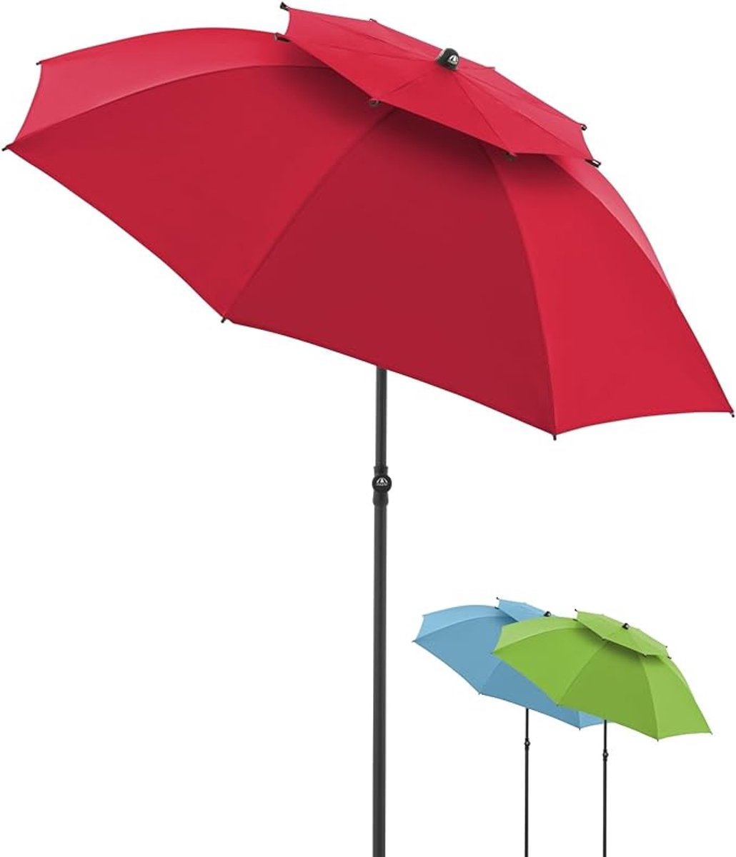 Strandparasol 200 cm Rood – Kantelbaar & Hoogte Verstelbaar, UV50+ Zonbescherming, Aluminium Frame, Waterafstotend Polyester, Windventiel & Draagtas – Laura