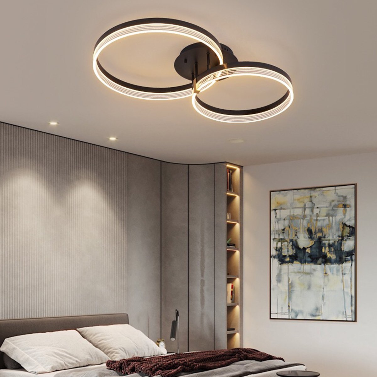 CHIWIN LED Plafondlamp – 2 Ring Modern Design – Dimbare LED Hanglamp met Afstandsbediening – Kleurtemperatuur Instelbaar Warm tot Koel Wit – Eenvoudig te Installeren – Woonkamer Slaapkamer Kantoor – Aluminium Acryl – ø40cm+30cm