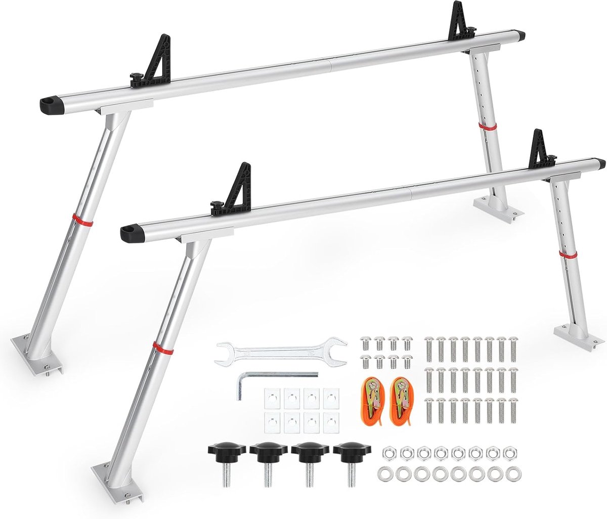 Uitschuifbare pick-updrager - Heavy Duty verstelbare aluminium ladderdrager voor pick-ups - voor kajaks, surfplanken, hout en bouwmateriaal - zilverkleurig