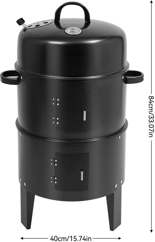 Linkforu - 3-in-1 Multifunctionele BBQ - Grill - Stook- Rookoven met Deksel en Thermometer - Houtskoolgrill - 2 Verstelbare Kleppen van Merkloos — afbeelding 5