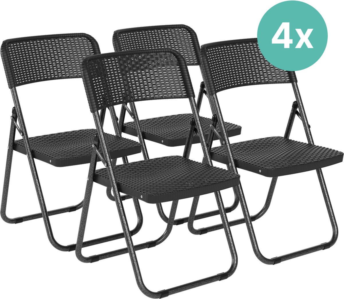 LifeGoods Klapstoelen Set van 4 - Tuinstoelen Inklapbaar - Zwart Rotan Look - Vouwstoelen 